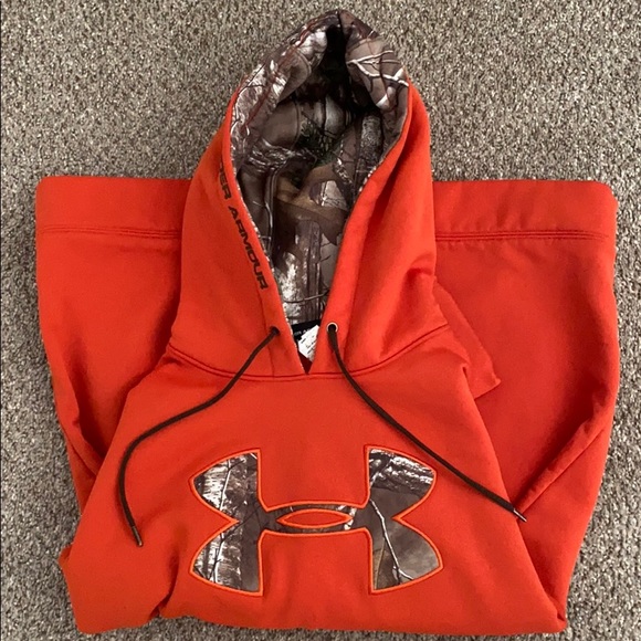 orange and camo under armour hoodie